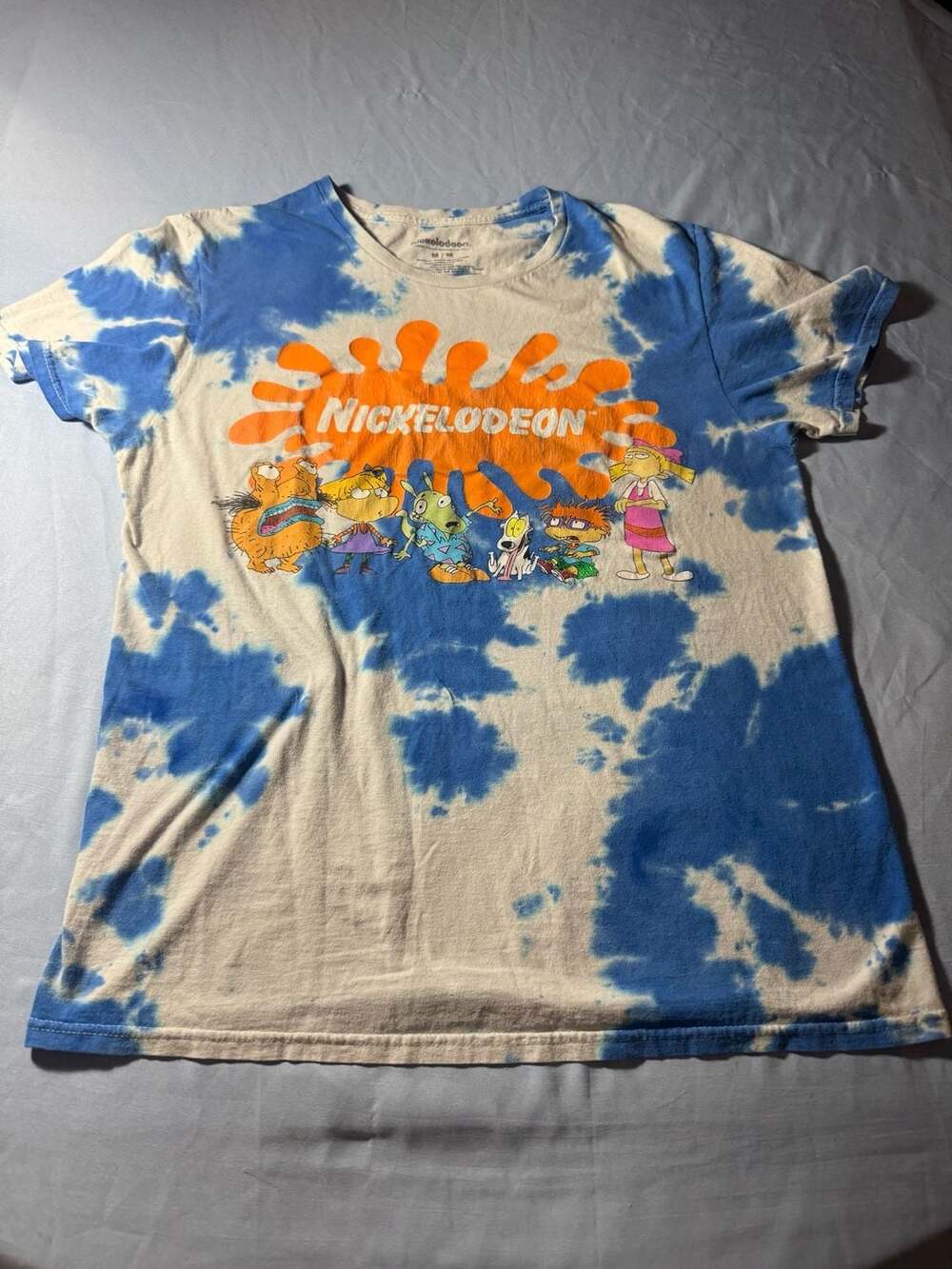 Nickelodeon 90s Characters Blue Tie-Dye Graphic T-Shirt Medium